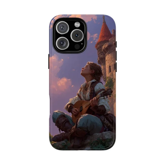 Girl Bard Musician Lute Castle Scene Case for iPhone 17 through 11 Pro Max