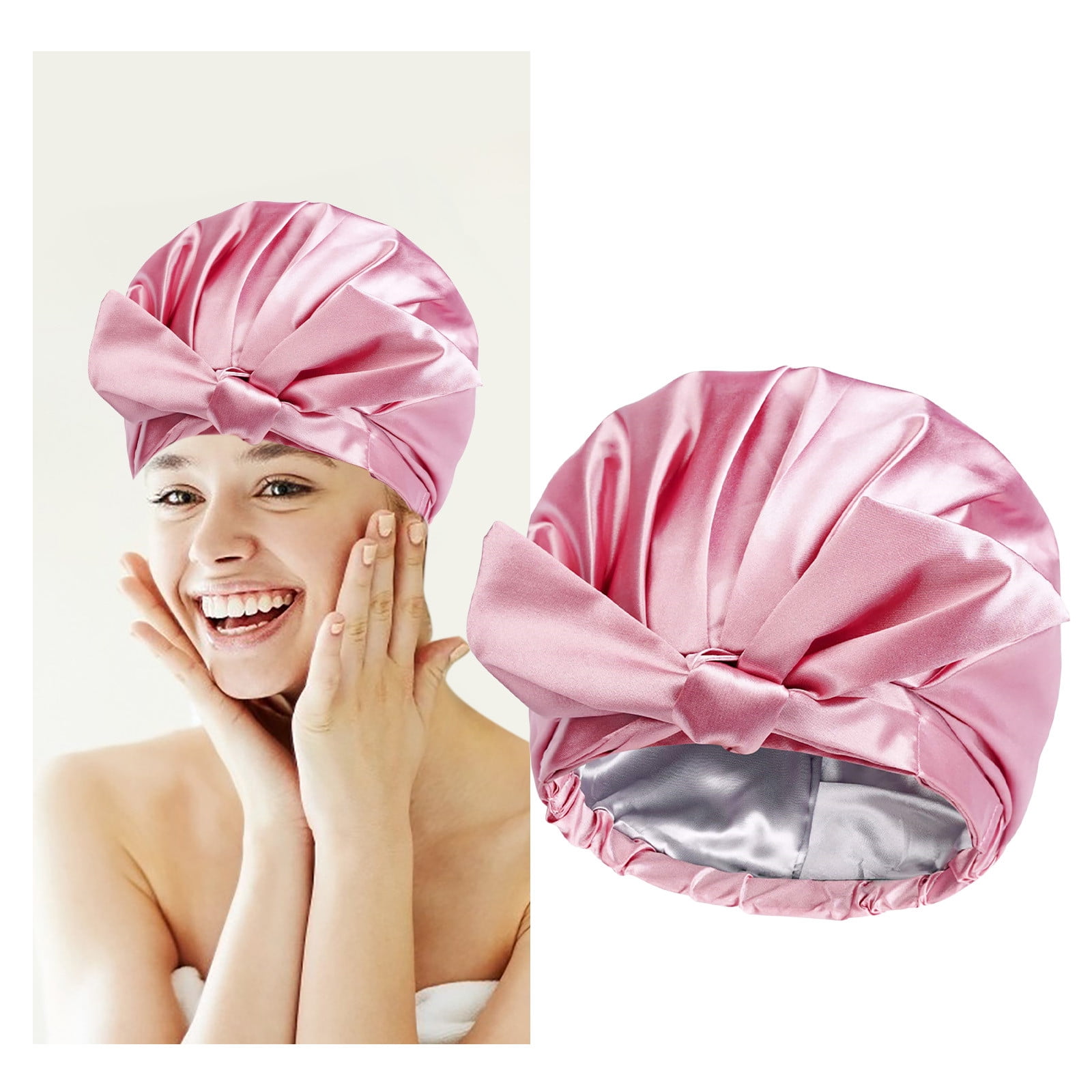 Girl Bath Caps with BowKnot Waterproof Reusable Hat Double Layer