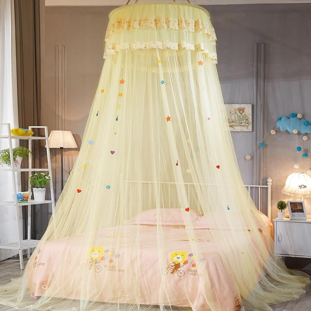 Girl Bed Canopy Lace Mosquito Net for Girls Bed, Princess Play Tent Reading Nook Round Lace Dome Curtains Baby Kids Games House,Fit Crib Full Queen Extra Large Bed 25.6 "x 102"