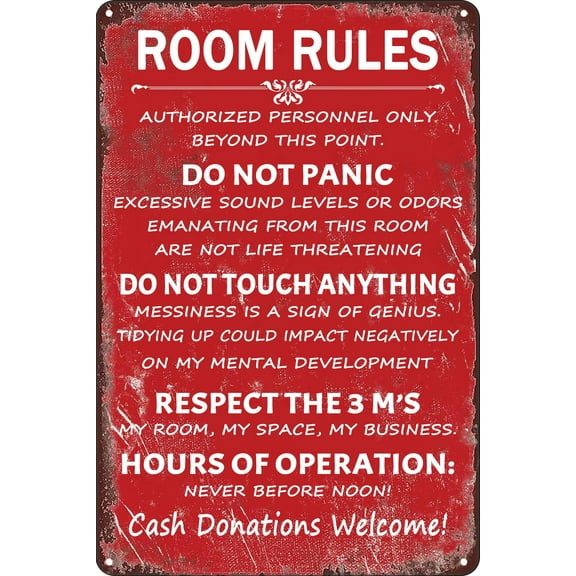 Girl Bedroom Decor Room Rules Metal Tin Sign for Home Bedroom Wall Decor Size: 8 x 12 inch