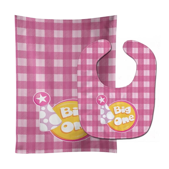 Girl Big One Baby Bib and Burp Cloth