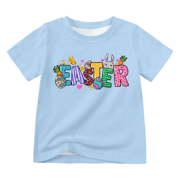 Girl Blouses Casual Short Sleeve Easter Print Child Tops Casual
