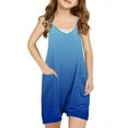 thumbnail image 1 of Girl Boho Summer Romper New Teen Girls Casual Rompers Summer Sleeveless Jumpsuits Loose Spaghetti Strap Shorts Trendy 2025 Overalls with Pockets Blue 13 Years, 1 of 6