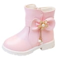 thumbnail image 1 of Girl Boots Kids Ankle Boots Warm PU Leather Zipper Low Heel Short Booties Winter Anti-Slip Outdoor Shoes for Little Kids/Big Kids Pink 12 Little Kids, 1 of 7