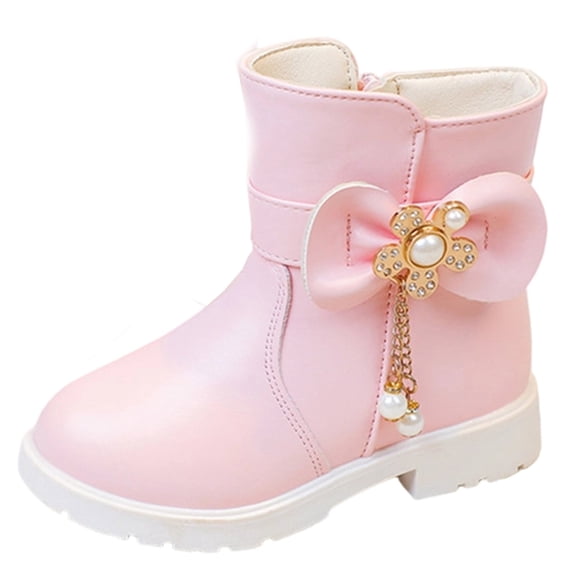 Girl Boots Kids Ankle Boots Warm PU Leather Zipper Low Heel Short Booties Winter Anti-Slip Outdoor Shoes for Little Kids/Big Kids Pink 12 Little Kids
