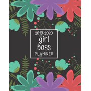 Girl Boss Weekly and Monthly Academic Calendar/Agenda July 2019 - June 2020 Black with Bright Pink Purple and Green Flowers Paperback