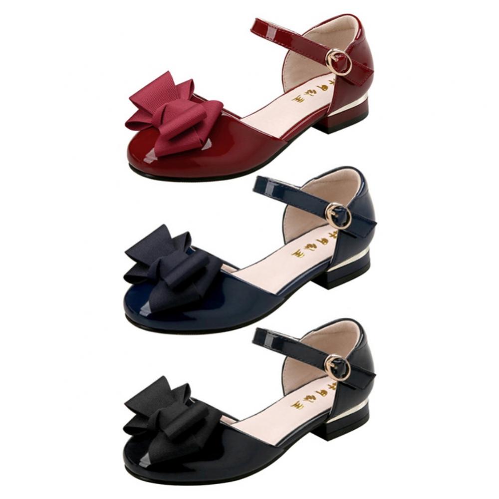 Girl Bowknot Dress Shoes Kids Toddler Girls Bridesmaids Wedding Party PU Leather Flat Heels Princess Shoes