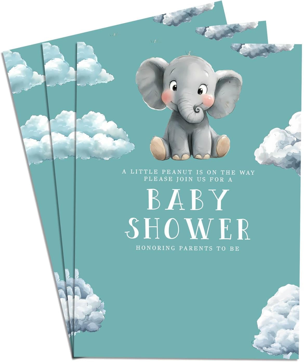 Elephant Theme Party Supplies Elephant Baby Shower Invitations - 20 Count  With Envelopes \u0026 Diaper Raffle Cards, Blue 'Peanut' Theme QBGJTD 2 Piece  Halter Neck Sports Bra Booty Shorts, image size:1170x1393