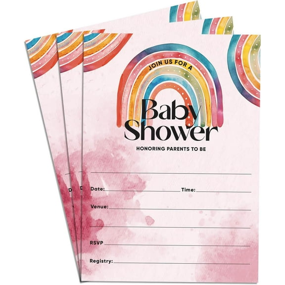 Girl, Boy Baby Rainbow Shower Invitations Supplies Fill-In Set of 100 Pink Invites Cards 5x7"