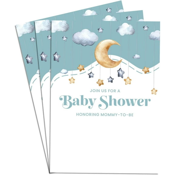 Girl, Boy Cloud Moon Star Shower Invitations Supplies Fill-In Set of 100 Blue Invites Cards 5x7"