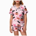 thumbnail image 1 of Girl Boy Halloween Pajamas Pumpkin Shorts Sleeve Button Down Shirt Pants Fall Pjs Nightgown, 1 of 5