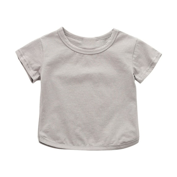 Girl Boy Short Sleeve Shirts New Toddler Kids Girls Fashion Cute Solid Color Breathable Soft Short Sleeve Tops Style B-51 Gray 3 Years