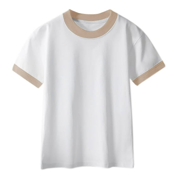 Girl Boy Short Sleeve Tops New Boys Girls Shirts Short Sleeve Shirt Girls T Shirts Soft Basic Tees Kids Tshirts Solid Summer Tops T-Shirt Style B-44 Beige 12 Years