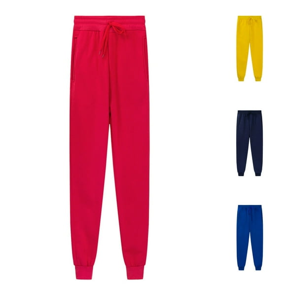Girl Boys Joggers Fall Winter Solid Color Elastic Waist Long Casual Pants with Pockets Stretchy Drawstring Sports Boys Sweatpants Red Sizes 2-3 Y