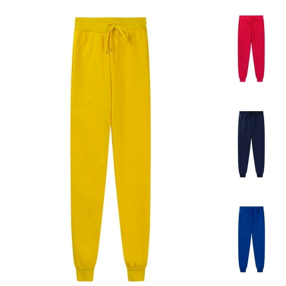 Girl Boys Joggers Fall Winter Solid Color Elastic Waist Long Casual Pants with Pockets Stretchy Drawstring Sports Boys Sweatpants Yellow Sizes 2-3 Y