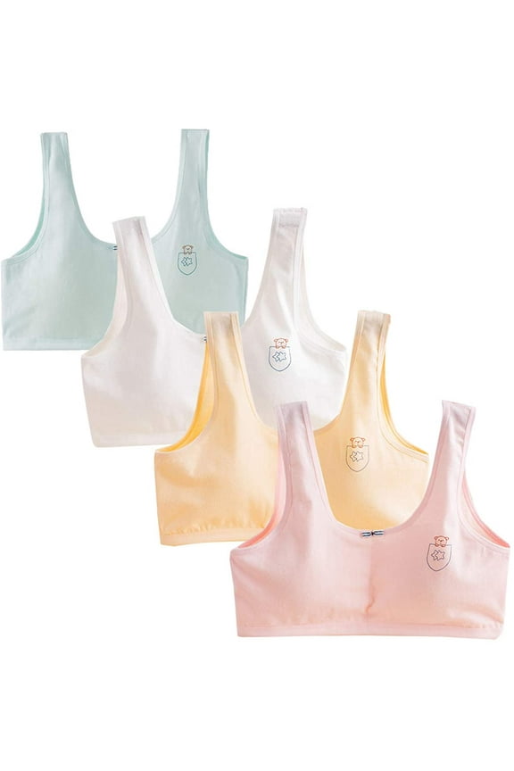 Girl Bra 4 Packs Training Bra Age 10-14 Teen Student Girls' Seamless Cami Bra with Wide Straps