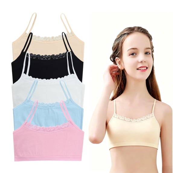 Girls Padded Training Bras Fit for 8-14Years for Teens & Big Girls Breathable Bra Wire Free Push Up with Bralette Straps