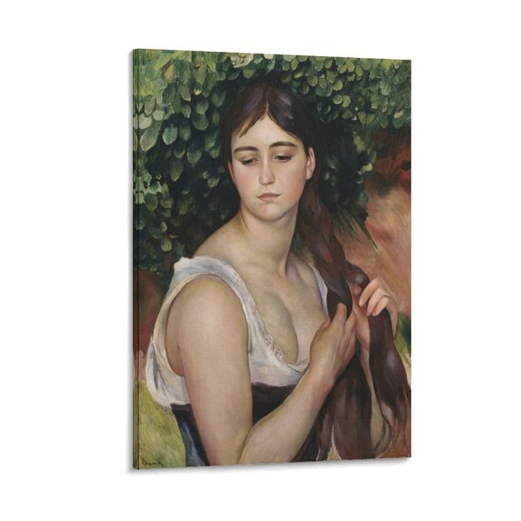 Girl Braiding Her Hair by Pierre Auguste Renoir Poster Gifts Canvas Painting Poster Wall Art Decorative Picture Prints Modern Decor 16x24inch(40x60cm)
