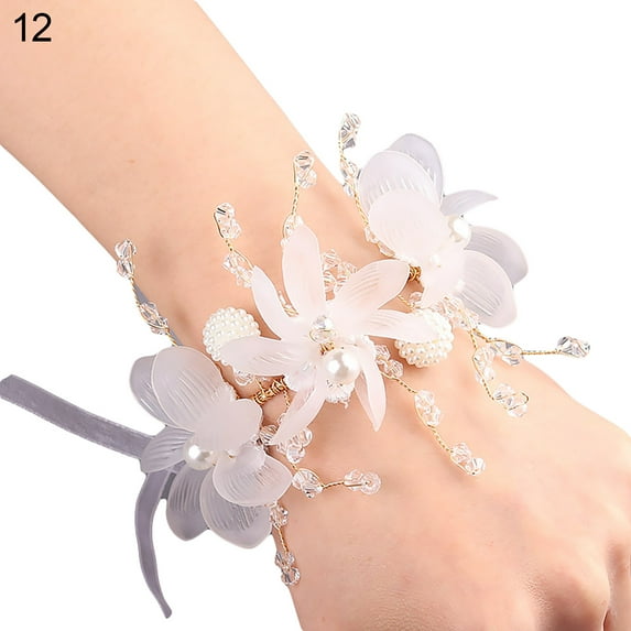 Girl Bridesmaid Wedding Wrist Corsage Bride Wrist Flower Corsages Stretch Bracelet Wristband for Wedding Prom Party Homecoming Hand Flowers Decor