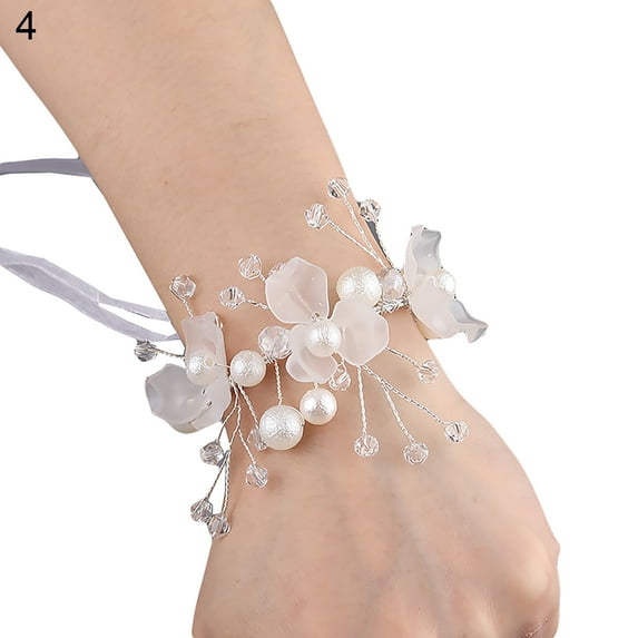 Girl Bridesmaid Wedding Wrist Corsage Bride Wrist Flower Corsages Stretch Bracelet Wristband for Wedding Prom Party Homecoming Hand Flowers Decor