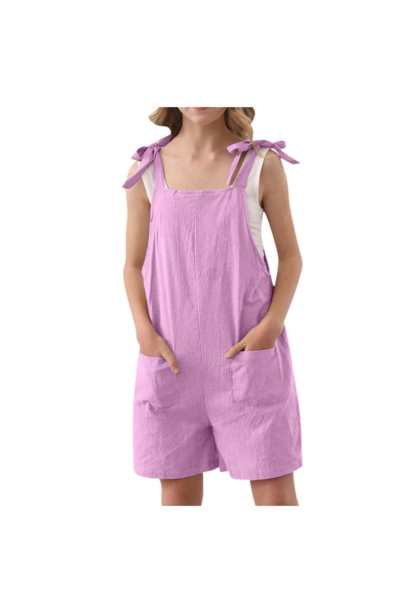 Girl Bubble Romper and Tights Girl Romper Summer Short Jumpsuit V-neck Adjustable Spaghetti Straps Side Pockets Outfits 5-14 Years Old