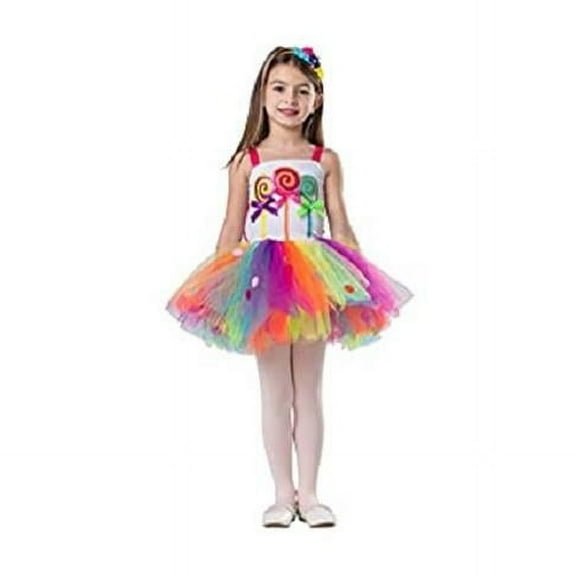 Girl Candy Dress Costume with Headband, Multi Color - Large