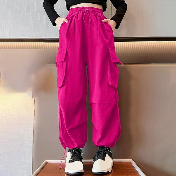 Girl Cargo Pants Casual Elastic Waist Drawstring Pants Baggy Pants Girls Girls Wide Leg Cargo Pants Hip Hop Pants Girls 5-6 Years