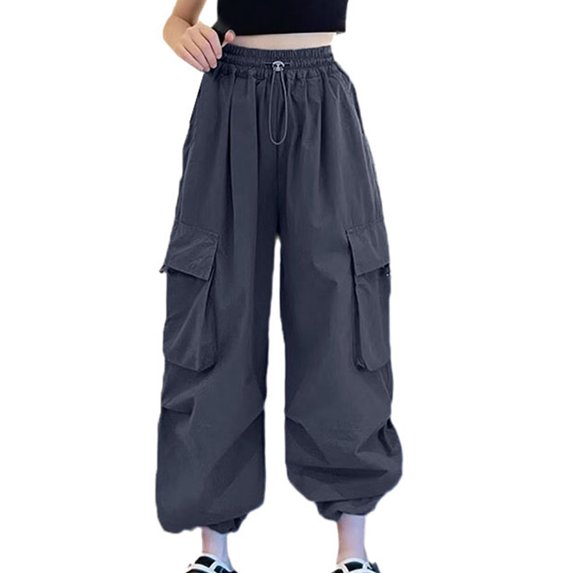 Girl Cargo Pants Casual Girls Elastic Waist Drawstring Cargo Pants Baggy Cargo Pants Wide Leg Girls Pants Hiking Pants Kids 7-8 Years