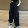 thumbnail image 1 of Girl Cargo Pants Size 5 Parachute Cargo Pants Elastic High Waist Drawstring Jogger Trousers Y2K Casual Baggy Pants Loose Streetwear Sweatpants School Uniform Pants for Teen Girls, 1 of 3