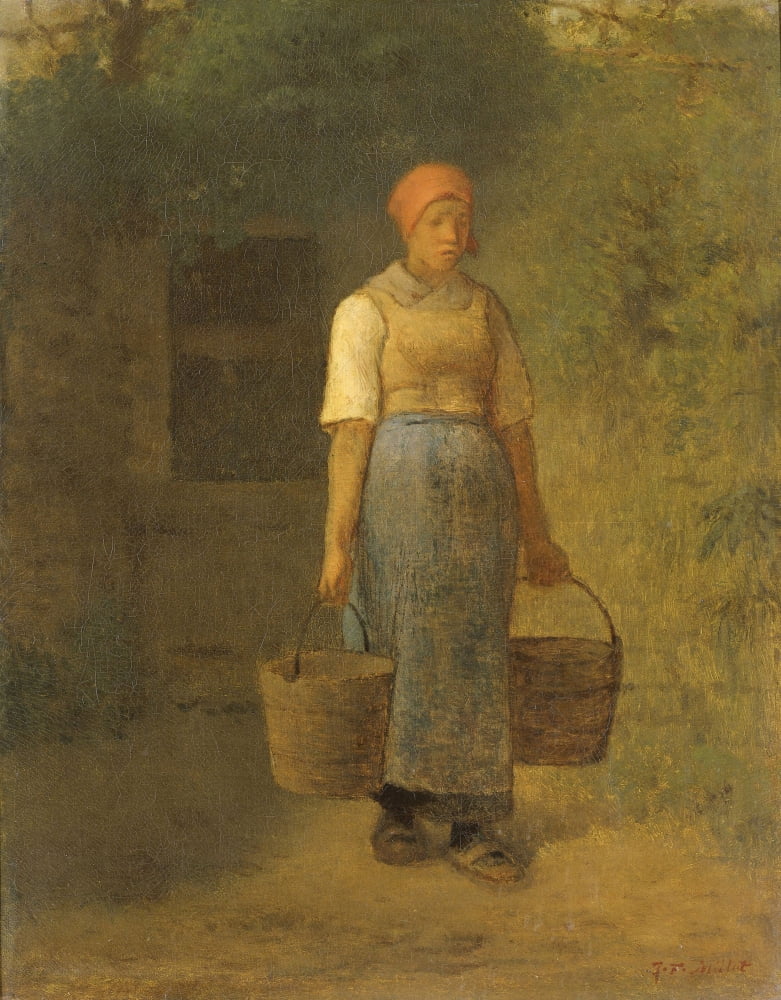 Girl Carrying Water Canvas Art - (18 x 24)