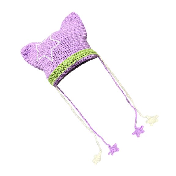 Girl Cartoon Cat Ear Knit Devil Beanie Hat Y2K Party Photo Props Hot Girl