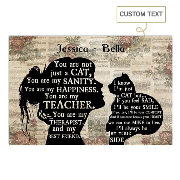 Girl Cat Silhouette Horizontal Poster Personal Cat Poster Custom Name Cat Poster Cat Lover Gift For Cat Owner 24 x 36 Inch Poster