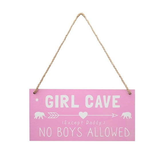 Girl Cave Sign Girls Bedroom Decorations, Hanging Wooden Door Sign for Teen Girl Kids Bedroom Living Room Wall Decor, No Boys Allowed Sign