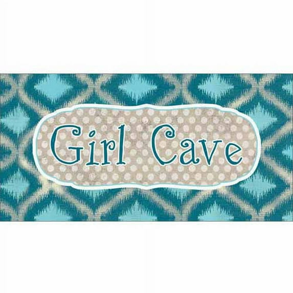 Girl Cave Sign Ikat, Polka Dots & Border Juvenile Blue Canvas Art by Pied Piper Creative