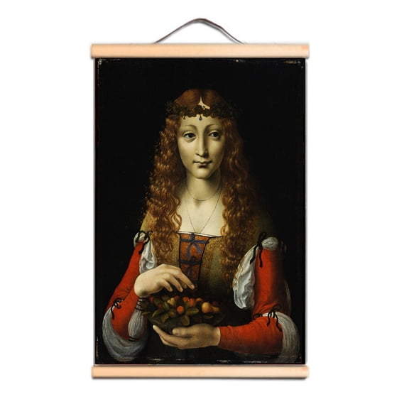 Girl with a Cherry Famous Vintage Oil Painting - Leonardo da Vinci Antique Hanging Canvas Print Art Scroll Painting Wall Banner For Living Room Office Christ Church Gallery Wall Decor,Multicolor