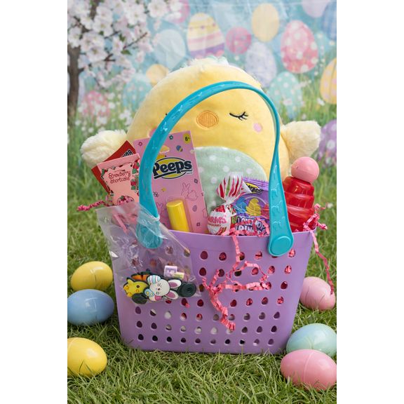 Girl Chick Easter Basket for Kids  Plush Yellow  Girl Chick, Candy & Toy Gift Set, Prefilled Easter Basket