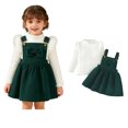 thumbnail image 1 of Girl Christmas Outfit Long Sleeve Ribbed Top Toddler Girl Overall Dress 2 Piece Set Toddler Party Dress 4-5 Years, 1 of 9