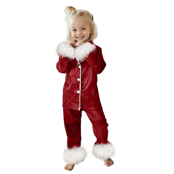 Girl Christmas Silk Pajamas Set,Christmas Themed with Button Down Homewear Set 2 PC Girls Casual Pajamas Set Girls Pjs Size 10-11 Years