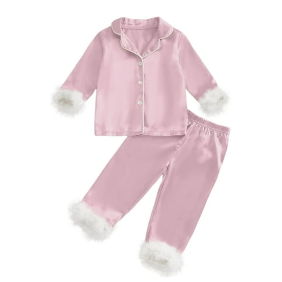 Girl Christmas Silk Pajamas Set,Santa Inspired Pjs with Trim Button Down Sleepwear Set 2 Piece Kids Sleepwears Girls Pajama Sets Size 4-5 Years