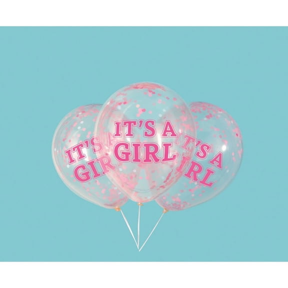It's A Girl' Clear Latex Balloons WIth Pre-Filled Pink Confetti, 12" (6 Pcs.) - Charming Design, Perfect for Baby Showers & Gender Reveal Celebrations