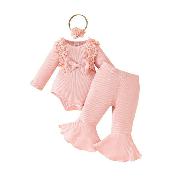 Girl Clothes 0 3 6 12 18 24 Months Rib Knit Romper Daisy Print Pants Headbands Baby Clothes Girls