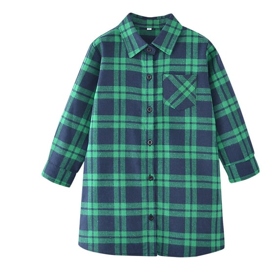 Shirts For Girls 10-12 Girls Toddler Plaid Pleated Mini Dress Button Down Plaid Flannel Shirts Long Sleeve Casual Dress Green, 2-3 Years