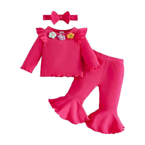 Girl Clothes 18 Months Winter Toddler Clothes For Girls Baby 3D Flower Fall Winter Outfits Stripes Waffle Sweatshirt Pullover Cute Pants Set