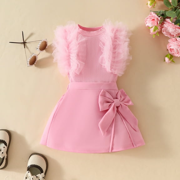 Girl Clothes 2 Piece Outfit for Girls Short Sleeve Bowknot or Heart Top Skirts Toddler Girls Winter Clothes Girls Cute Outfits 6-9 Months