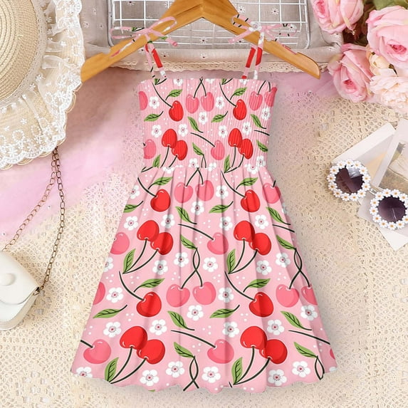Girl Clothes 7/8 Baby Girl Dresses 18-24 Months Sleeveless Cami Dresses for Teen Double Pleated Sleeve Dresses Short Party Dresses Birthday Dresses Summer Items Vestidos Plus Size