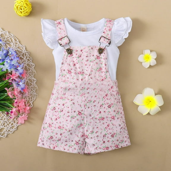 Girl Clothes Baby Short Sleeve T Shirts Sunflower Overalls Romper Jumpsuit Summer Outfit Cute Clothing Set