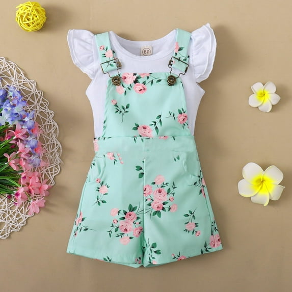 Girl Clothes Baby Short Sleeve T Shirts Sunflower Overalls Romper Jumpsuit Summer Outfit Cute Clothing Set
