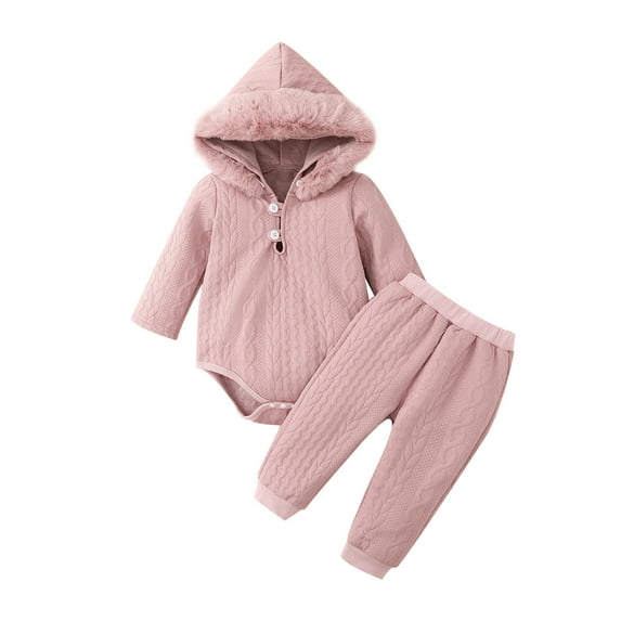 Girl Clothes Girl Outfits Baby Girl Clothes Outfits Girls Hooded Long Sleeve Romper and Pants Outfit Hot Pink 0-3 Months