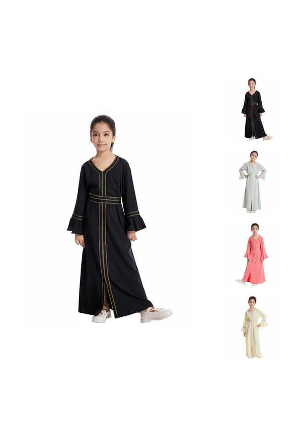 Girl Clothes Girls Clothing Set Kids Girls Long Sleeve Kaftan Maxi Prayer Clothes Dresses Abaya