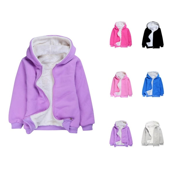 Girl Clothes Girls Jackets Boys Girls Autumn Winter Long Sleeved Solid Color Cotton Warm Windproof Hood Zippered Hoodie Jacket Top Coat